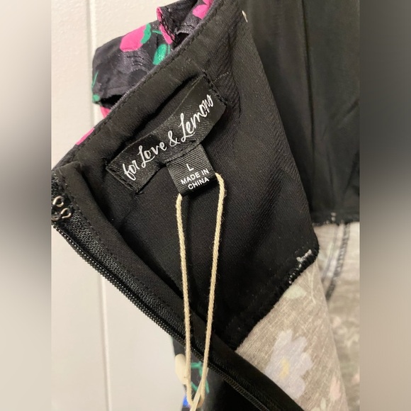 NWT For Love and Lemons Robin Mini Dress Floral Tie Straps Linen Black Frilly - Picture 16 of 16